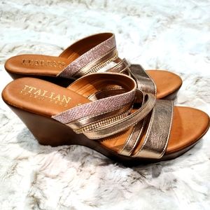 Rose gold wedge sandles
